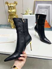 BALMAIN 26S HIGH-HEEL BOOTS 95 MM IN BLACK LAMBSKIN