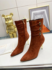 BALMAIN 26S HIGH-HEEL BOOTS 95 MM IN BROWN SUEDE