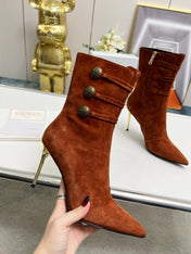 BALMAIN 26S HIGH-HEEL BOOTS 95 MM IN BROWN SUEDE