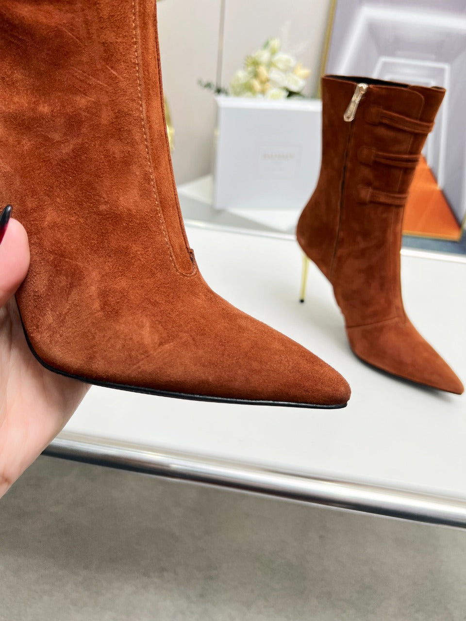 BALMAIN 26S HIGH-HEEL BOOTS 95 MM IN BROWN SUEDE