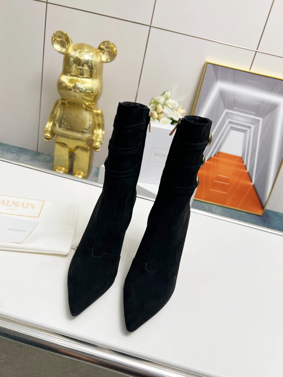 BALMAIN 26S HIGH-HEEL BOOTS 95 MM IN BLACK SUEDE