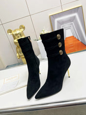 BALMAIN 26S HIGH-HEEL BOOTS 95 MM IN BLACK SUEDE