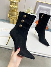 BALMAIN 26S HIGH-HEEL BOOTS 95 MM IN BLACK SUEDE