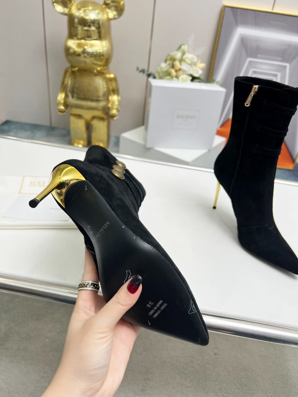 BALMAIN 26S HIGH-HEEL BOOTS 95 MM IN BLACK SUEDE