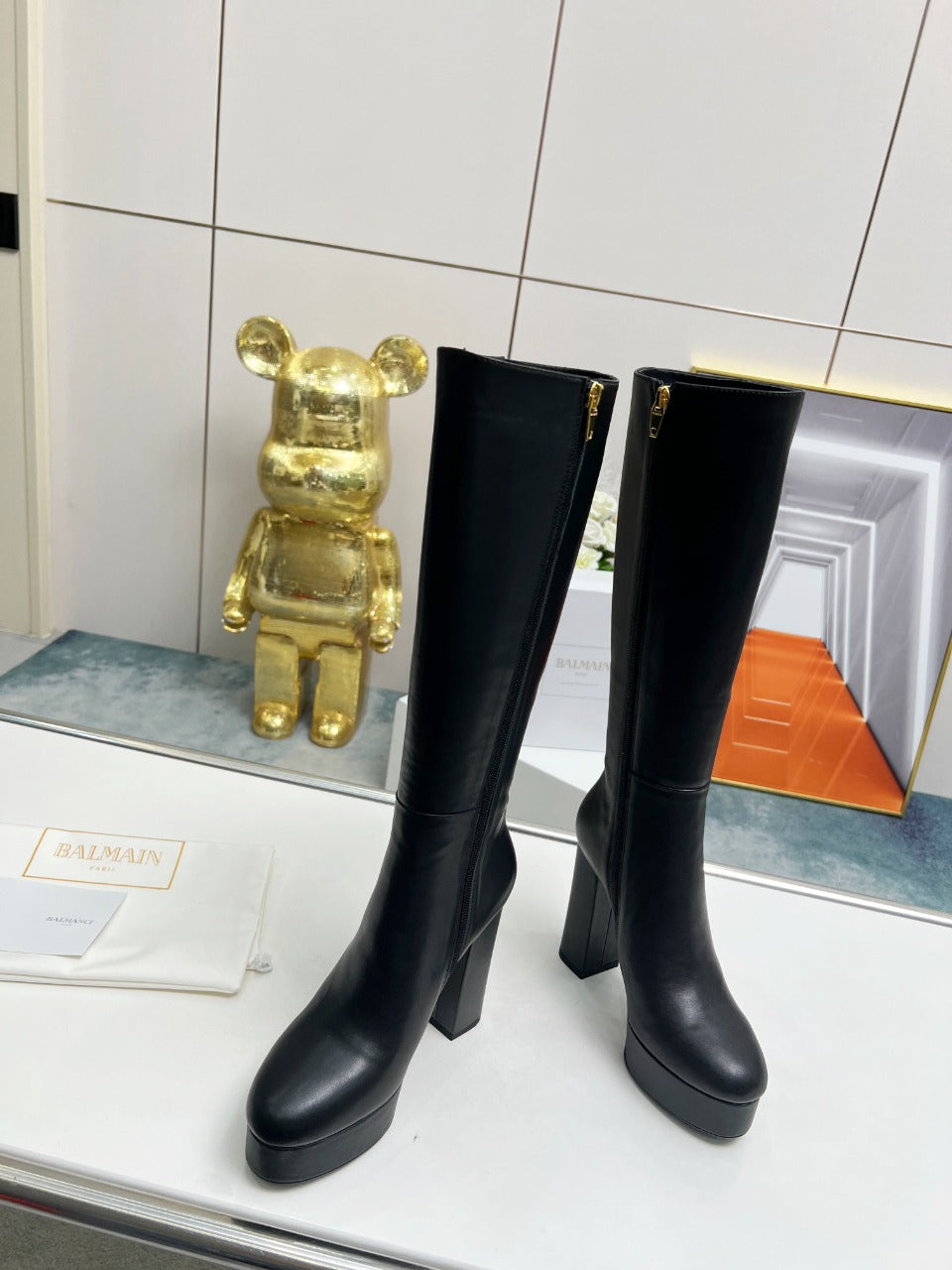 BALMAIN 26S HIGH BOOTS 115 MM IN BLACK CALFSKIN