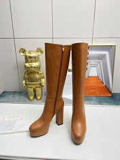 BALMAIN 26S HIGH BOOTS 115 MM IN BROWN CALFSKIN