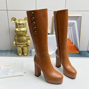 BALMAIN 26S HIGH BOOTS 115 MM IN BROWN CALFSKIN