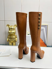 BALMAIN 26S HIGH BOOTS 115 MM IN BROWN CALFSKIN