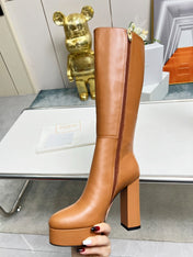 BALMAIN 26S HIGH BOOTS 115 MM IN BROWN CALFSKIN