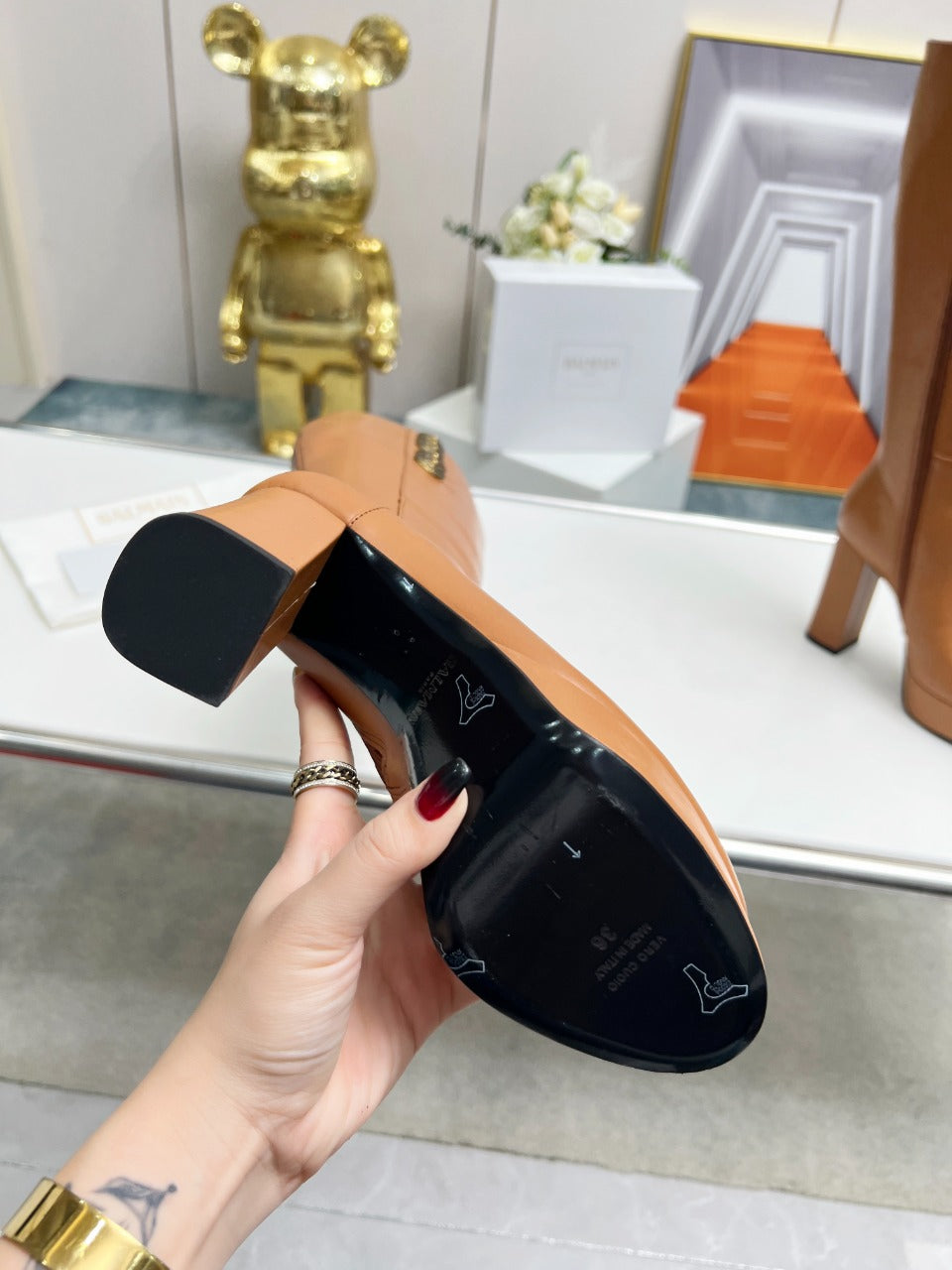 BALMAIN 26S HIGH BOOTS 115 MM IN BROWN CALFSKIN