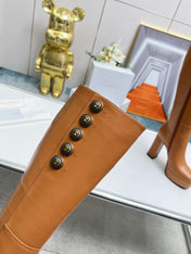 BALMAIN 26S HIGH BOOTS 115 MM IN BROWN CALFSKIN