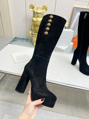 BALMAIN 26S HIGH BOOTS 115 MM IN BLACK SUEDE