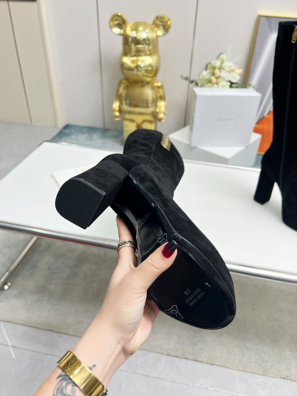 BALMAIN 26S HIGH BOOTS 115 MM IN BLACK SUEDE