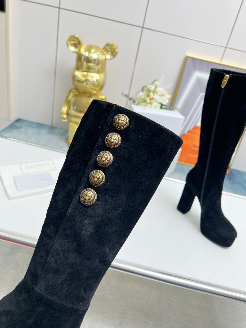 BALMAIN 26S HIGH BOOTS 115 MM IN BLACK SUEDE