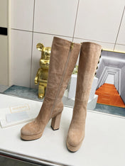 BALMAIN 26S HIGH BOOTS 115 MM IN WARM BEIGE SUEDE