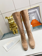 BALMAIN 26S HIGH BOOTS 115 MM IN WARM BEIGE SUEDE