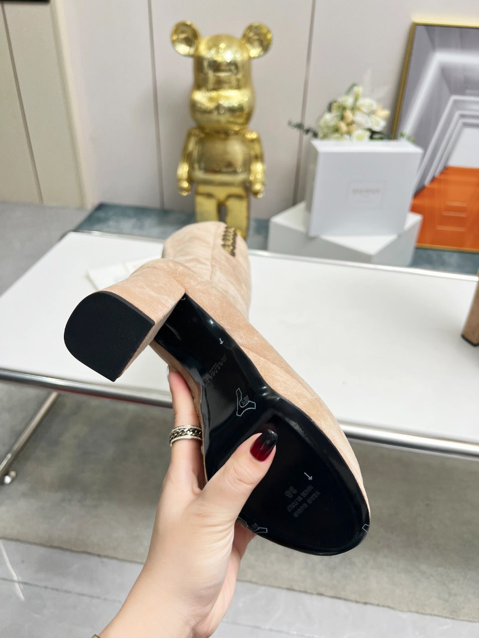 BALMAIN 26S HIGH BOOTS 115 MM IN WARM BEIGE SUEDE