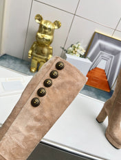BALMAIN 26S HIGH BOOTS 115 MM IN WARM BEIGE SUEDE