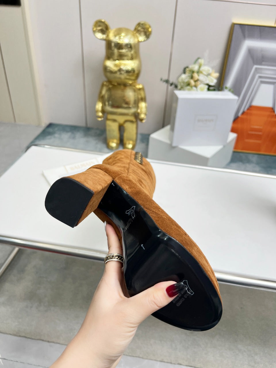 BALMAIN 26S HIGH BOOTS 115 MM IN BROWN SUEDE