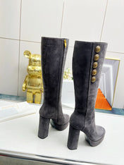 BALMAIN 26S HIGH BOOTS 115 MM IN DARK GREY SUEDE