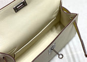 HM KELLY MINI 20 WHITE YELLOW BROWN EPSOM SILVER HARDWARE