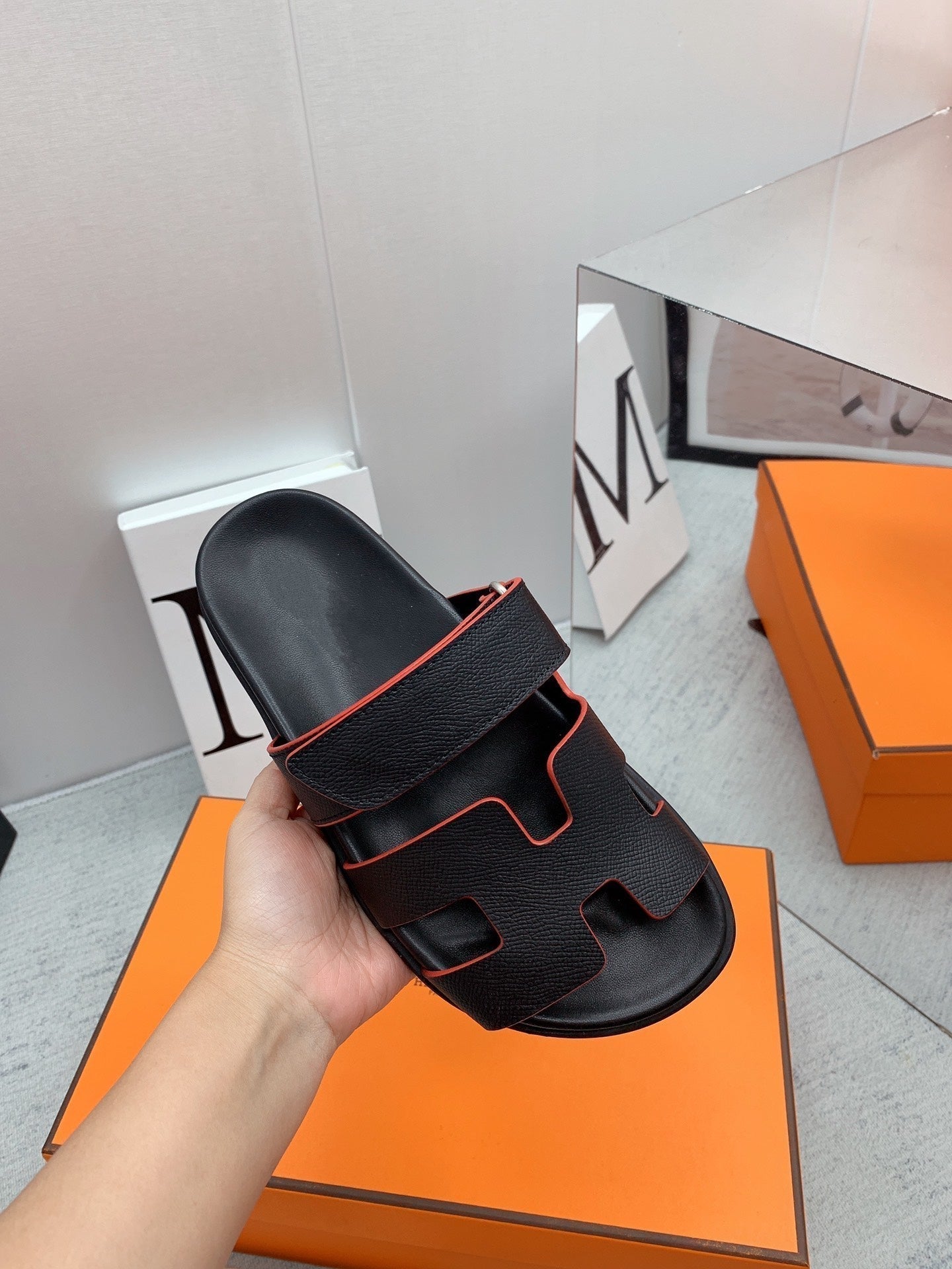 Chypre Sandal Black with red trim