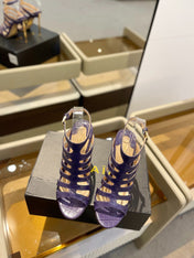 HIGH SANDAL 10 CM IN INDIGO PURPLE CALFSKIN