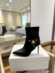 BALMAIN 26S STILETTO HEEL BOOTS 95 MM IN BLACK CALFSKIN